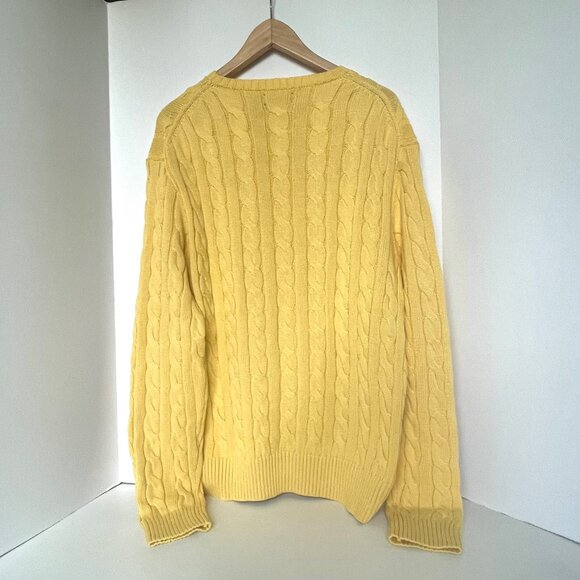 Polo Ralph Lauren Mens XL Yellow Cable Knit Cotton Crewneck Sweater Pony NWOT - Picture 5 of 9